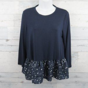Kate Spade Broome Street Navy Star Ruffles 3/4 Sleeve Shirt Women's Extra Small